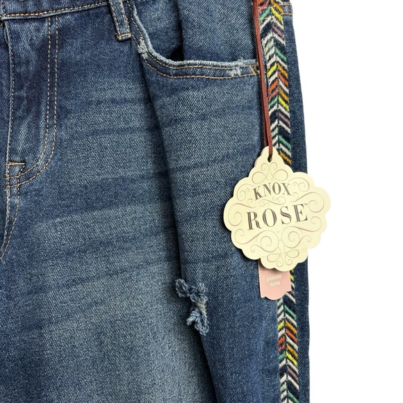 Knox Rose Denim - Knox Rose Aztec Straight Leg Embroidered Distressed Denim Jeans Size 6 New